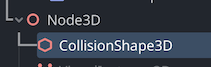 The create new node dialogue in Godot, showing the tree “Node3D/CollisionShape3D”