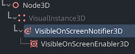The create new node dialogue in Godot, showing the tree “Node3D/VisualInstance3D/VisibleOnScreenNotifier3D”