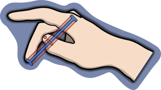 An illustration showing a hand with the thumb missing the imaginary line. The thumb tip projected onto the line is too far away, despite the thumb physically going through the line.