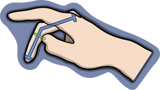 An illustration showing a hand with the thumb touching a bent middle finger. The line from fingertip to knuckle bends with the finger.